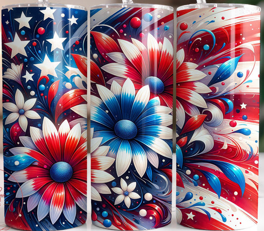 Red white blue floral tumbler