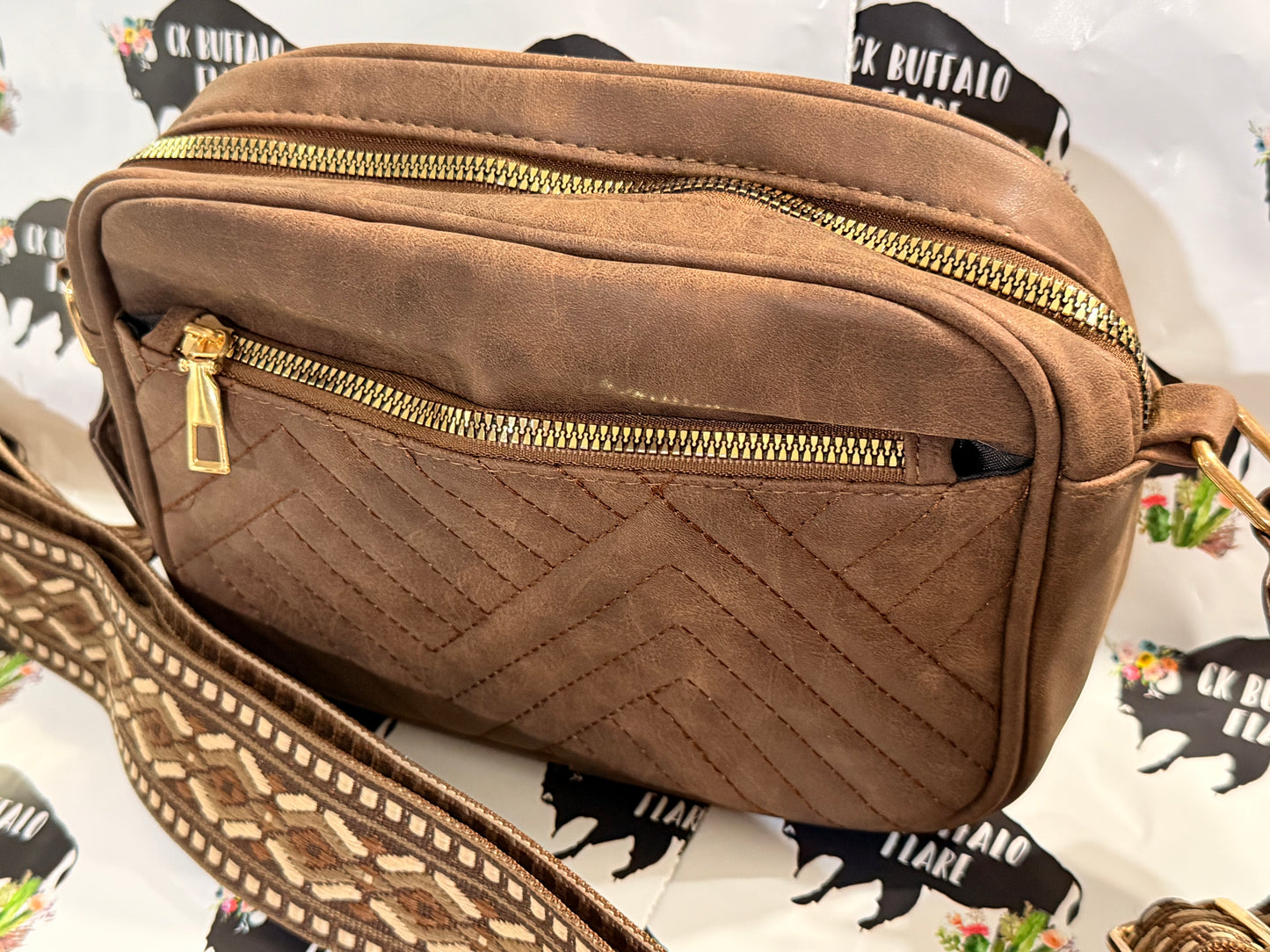 Wide Strap CK Crossbody (Chestnut)