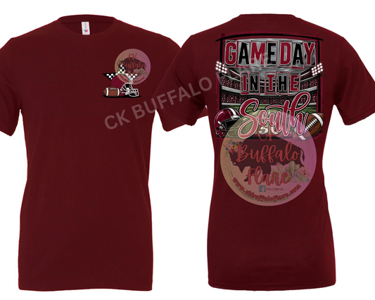 Game day in the south - maroon and black (front & back) as shown
